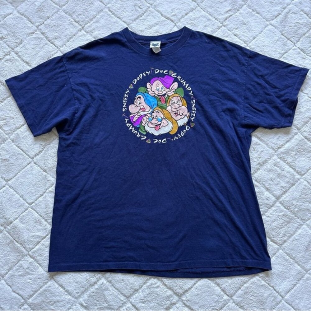 Disney Catalog | Navy Blue "7 Dwarfs" Character Face Short Sleeve Tee | Size 2XL